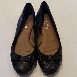French Sole Black Snakeskin Flats